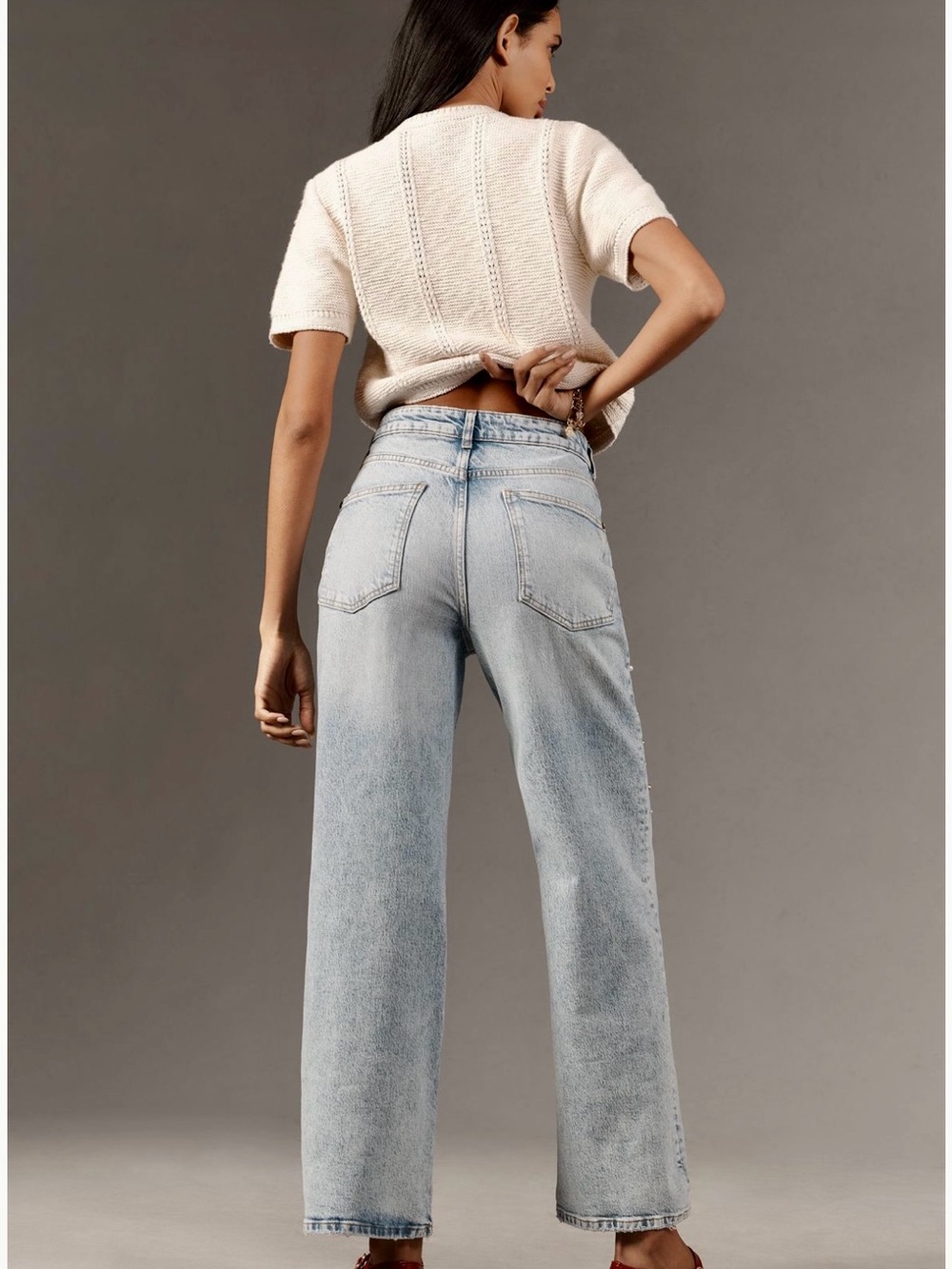 Anthropologie Pilcro Light Blue Pearl + Crystal Straight Leg Jeans - Picture 11 of 12